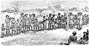 19世纪，在斐济湖巴岛的图布村，参加学校考试的人们