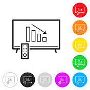 电视上的下降图表。彩色按钮上的图标