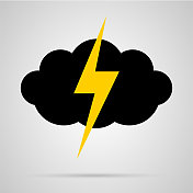 雷暴、闪电和乌云的图标和插图。