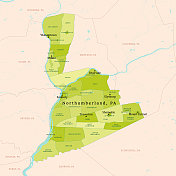 PA诺森伯兰郡矢量地图绿色