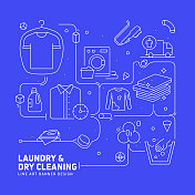 洗衣和干洗相关线风格横幅设计网页，标题，小册子，年度报告和书籍封面