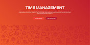 时间管理网页横幅与线性图标，潮流线性风格向量