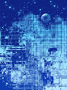 带有故障技术的未来主义外太空背景 带有故障技术的未来主义外太空背景