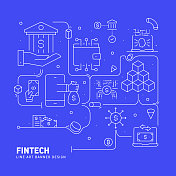 网页，标题，宣传册，年度报告和书籍封面的FINTECH相关线条风格横幅设计