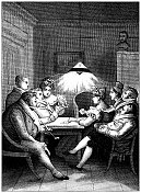 古董雕刻插图，文明:扑克牌，1810年