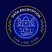 数据加密圈徽章，现代标志矢量图标设计线风格