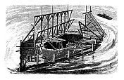 古董雕刻插画,工程和技术:桥梁建设,维多利亚大桥,蒙特利尔 古董雕刻插画,工程和技术:桥梁建设,维多利亚大桥,蒙特利尔
