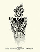 维多利亚时代的女性时尚，女人穿着海豹皮毛皮斗篷，19世纪90年代，19世纪
