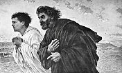 在复活的那天早晨，西门彼得和约翰奔向敞开的耶稣坟墓
