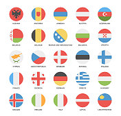 旗帜-矢量圆平面图标-安道尔，丹麦。芬兰等