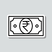 印度卢比钞票。图标贴纸在灰色背景