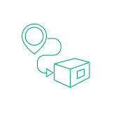 包装位置-运输和物流交付和运输薄线图标在一个透明的基础上