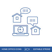 在家办公线条图标与可编辑的笔画