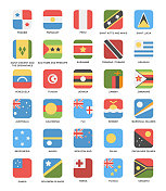 旗帜-向量平方简单的平面图标-巴拿马，秘鲁，委内瑞拉，赞比亚，津巴布韦，新西兰等