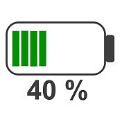 40%电池能量图标，电池充电器概念