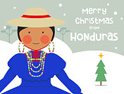传统服装女孩圣诞卡从洪都拉斯拉丁美洲