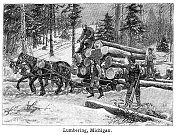 密西根州伐木业――1898年，雕刻黑白