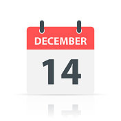 12月14日-日常日历图标与反思在白色背景
