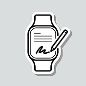 智能手表的电子签名。图标贴纸在灰色背景 智能手表的电子签名。图标贴纸在灰色背景