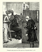 复古插图维多利亚教堂会众在周日聆听教堂服务,19世纪70年代,19世纪 复古插图维多利亚教堂会众在周日聆听教堂服务,19世纪70年代,19世纪