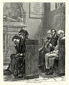 19世纪70年代,人们坐在教堂的长椅上做周日弥撒 19世纪70年代,人们坐在教堂的长椅上做周日弥撒