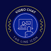 视频聊天圈徽章，现代标志矢量图标设计线风格