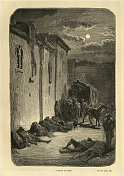 游客们在西班牙安达卢西亚Jaén过夜，睡在街上，古斯塔夫・多雷(Gustave Dore)配图