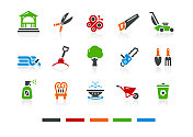 花园工具和家具图标集-颜色系列