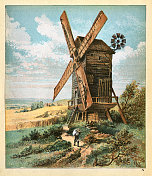 19世纪维多利亚时代的农业，米勒背着一袋袋来自传统风车、麦田的面粉