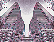城市摩天大楼和街道的故障技术