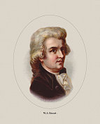 沃尔夫冈・阿玛德乌斯・莫扎特(奥地利作曲家，1756-1791)，石版印刷，1887年出版