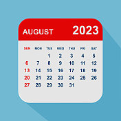 2023年8月月历叶。一周从周日开始。业务矢量图