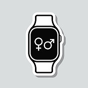 带有性别符号的智能手表。图标贴纸在灰色背景