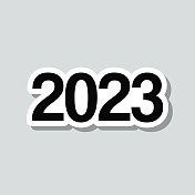 2023 - 2323。图标贴纸在灰色背景