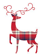 格子圣诞鹿装饰在透明的背景