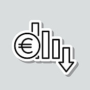 欧元汇率下降。图标贴纸在灰色背景