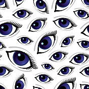 无缝图案蓝色视线神秘的眼睛
