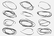 矢量集合的对象手绘使用黑色涂鸦椭圆在白色背景插图设计