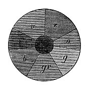 古董插图、物理原理与实验、光学:牛顿圆盘