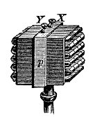 古董插图，物理原理和实验，热量和温度:热电电池