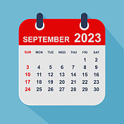 2023年9月月历叶。一周从周日开始。业务矢量图