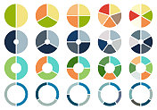 矢量插图饼图集，圆形进度条图标的信息图，颜色图集合2,3,4,5,6节或步骤，UI,web设计业务演示