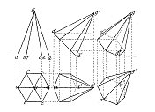 古董插图，数学和几何:投影和交叉