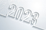 2023年新年快乐，金色闪光-白色背景