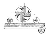 古董插图，应用机械和机器:抛光机锉刀机床