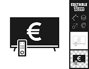 带有欧洲标志的电视。图标设计。轻松地编辑