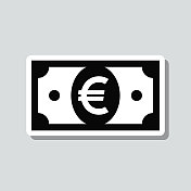 欧元钞票。图标贴纸在灰色背景