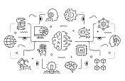 人工智能相关矢量横幅设计概念，现代线条风格与图标