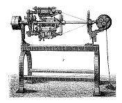 古董插图，应用机械和机械，纺织工业:用于纺线和绳索生产的机器