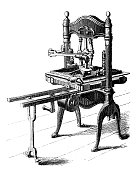 古董插图，应用机械和机器:印刷厂，印刷机